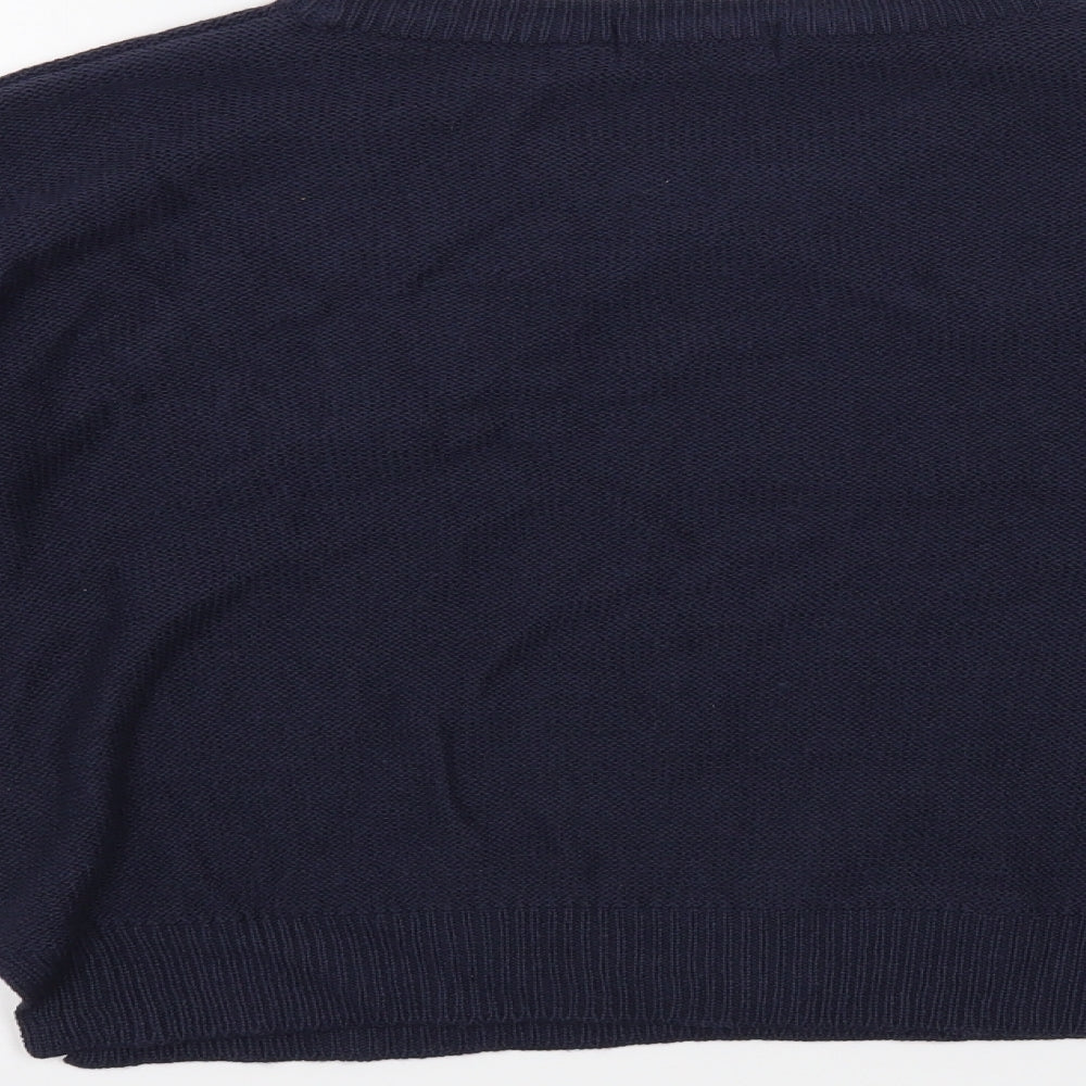 Brand and care label for Brave Soul women’s blue jumper, size S