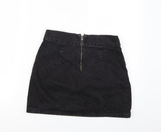 Preworn Womens Black Denim A-Line Skirt