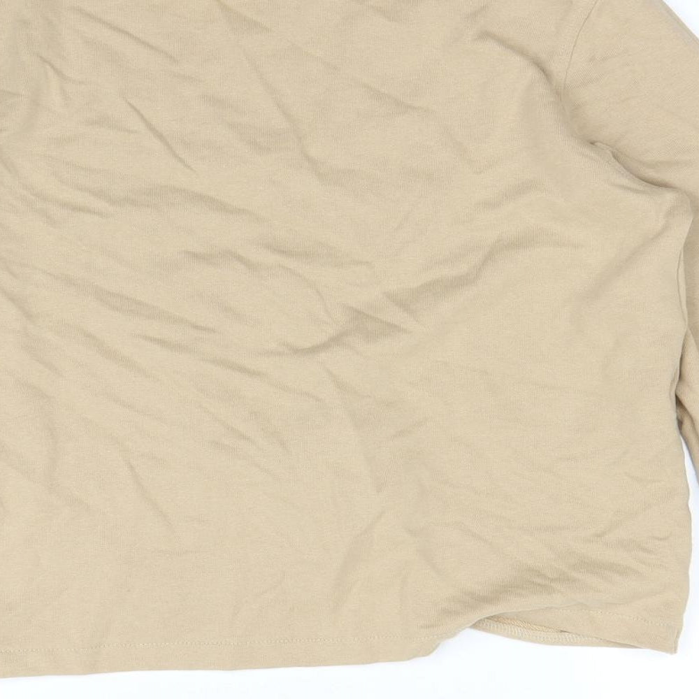 Brand and care label for H&M women’s beige jumper, size S