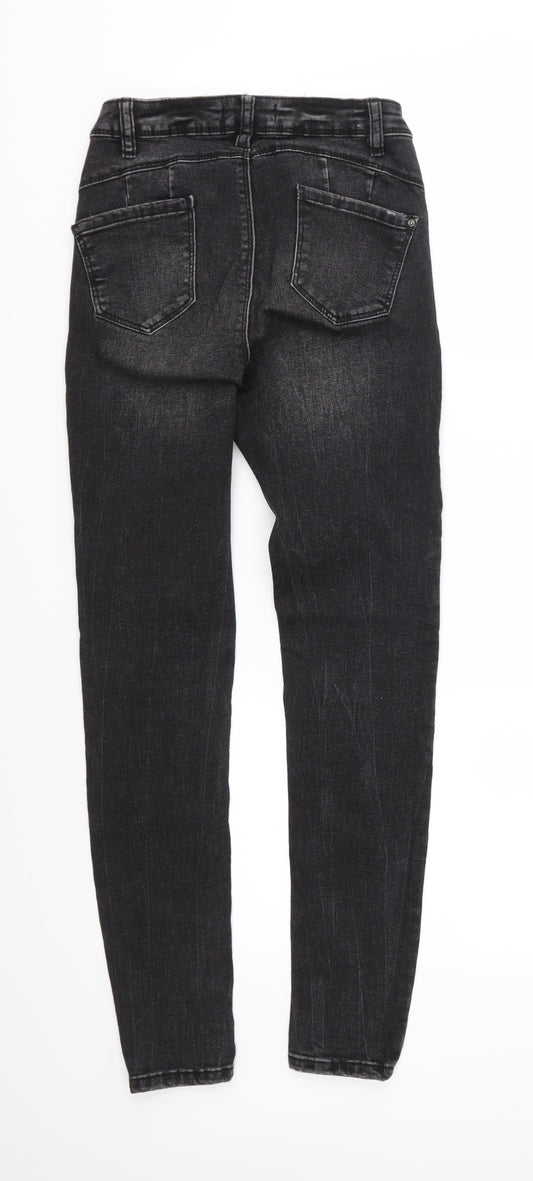 Back view of Denim & Co. women’s black denim skinny jeans, size UK 8, 26-inch leg