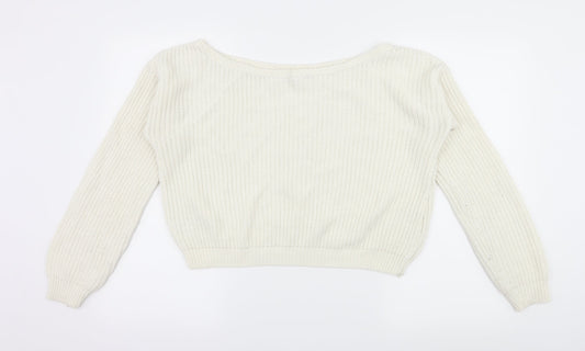 PRETTYLITTLETHING Womens White Knit Pullover Jumper Size S