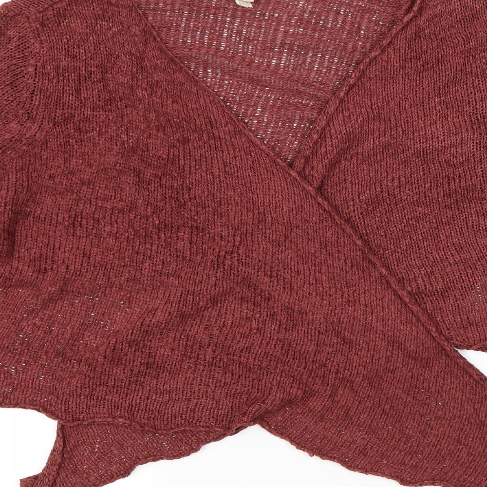 Brand and care label for H&M women’s red cardigan jumper, size M