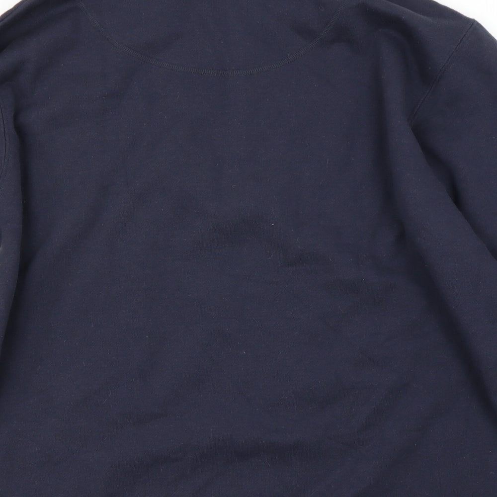 Brand and care label for Bonmarché women’s blue henley jumper, size M