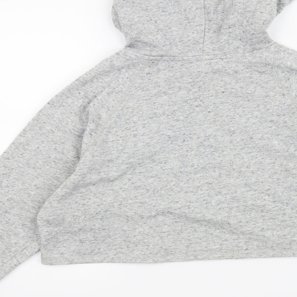 Brand and care label for H&M women’s grey pullover hoodie, size S