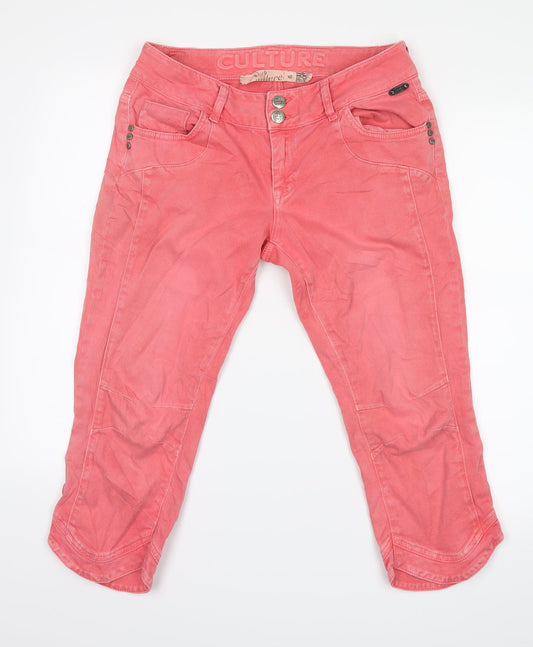 Additional front view of CULTURE women’s pink denim cropped jeans, size UK 30, in, 21-inch leg