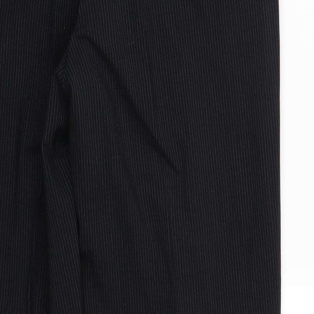 Brand and care label for Next women’s black striped trousers, size UK 34, 31-inch leg