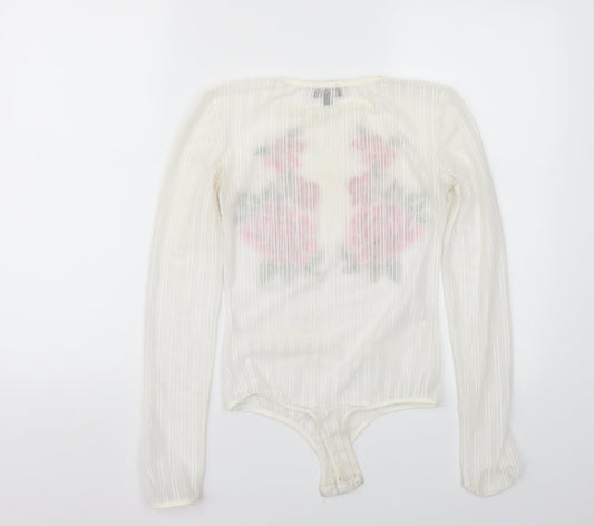 pretty little Thing Womens White Floral Bodysuit One-Piece Size 8
