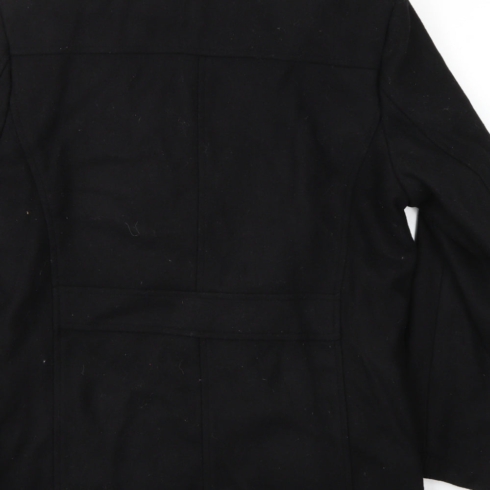 Brand and care label for Preworn women’s black jacket coat, size S