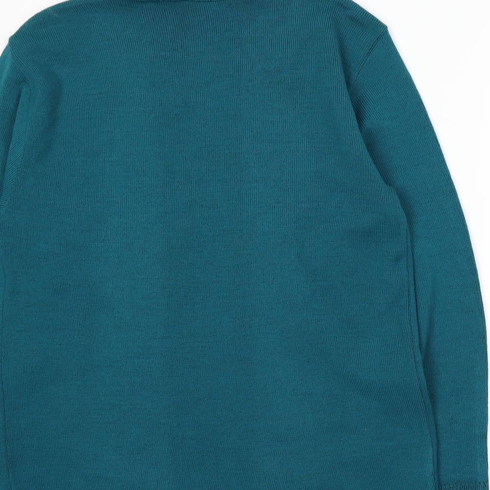 Brand and care label for Vida Vi women’s blue striped knit jumper, size M