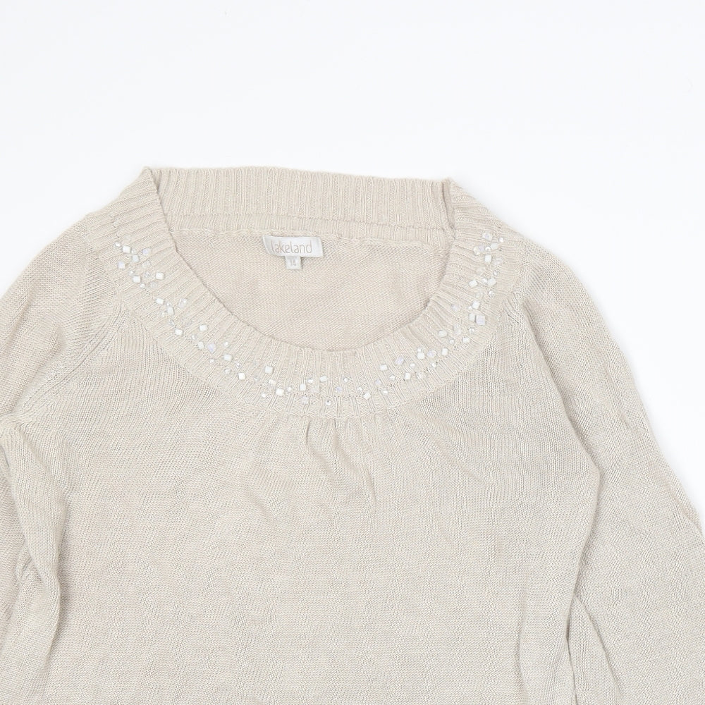 Lakeland Womens Beige Knit Pullover Jumper Size 14