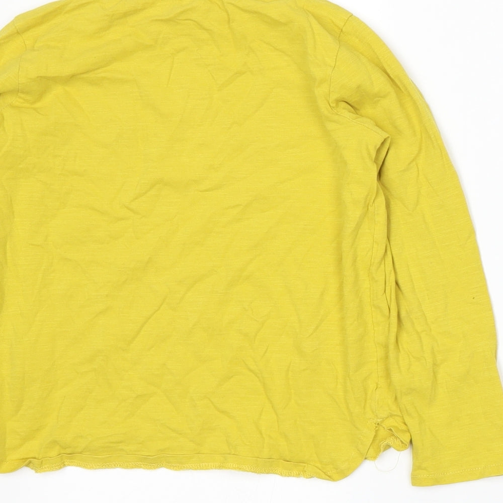 Brand and care label for RESERVED girls’ yellow jersey basic t-shirt, size 8, years