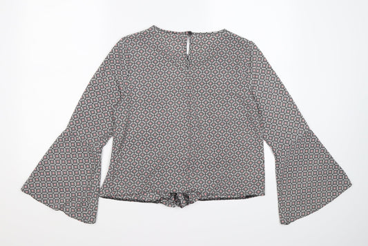Preworn Womens Black Geometric Tunic Blouse Size 12