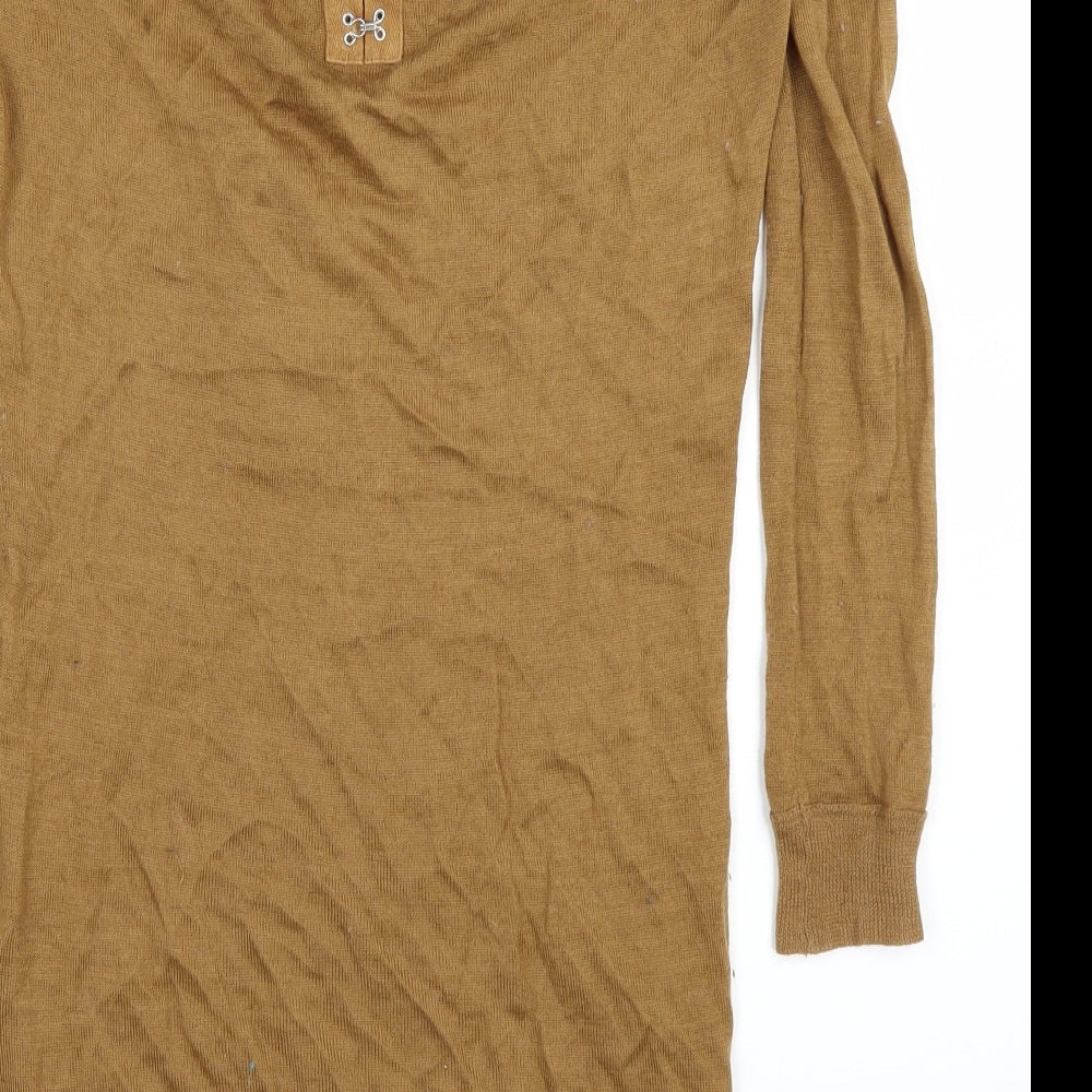 Brand and care label for ASOS women’s brown basic t-shirt, size UK 6