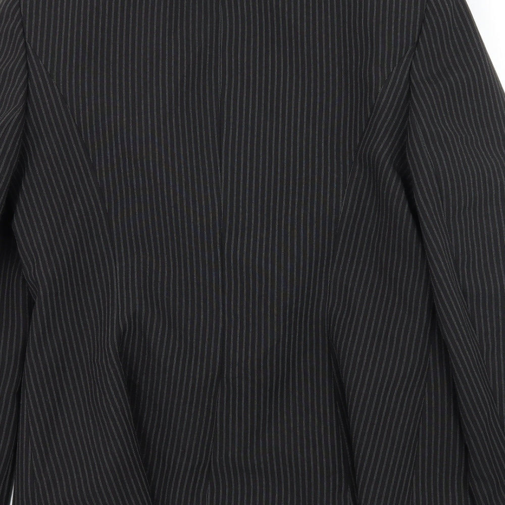 Brand and care label for Papaya women’s black striped jacket suit jacket, size UK 12