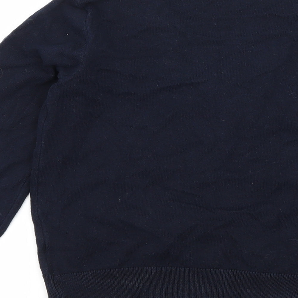 Brand and care label for F&F boys’ blue knit cardigan jumper, size 5-6, years