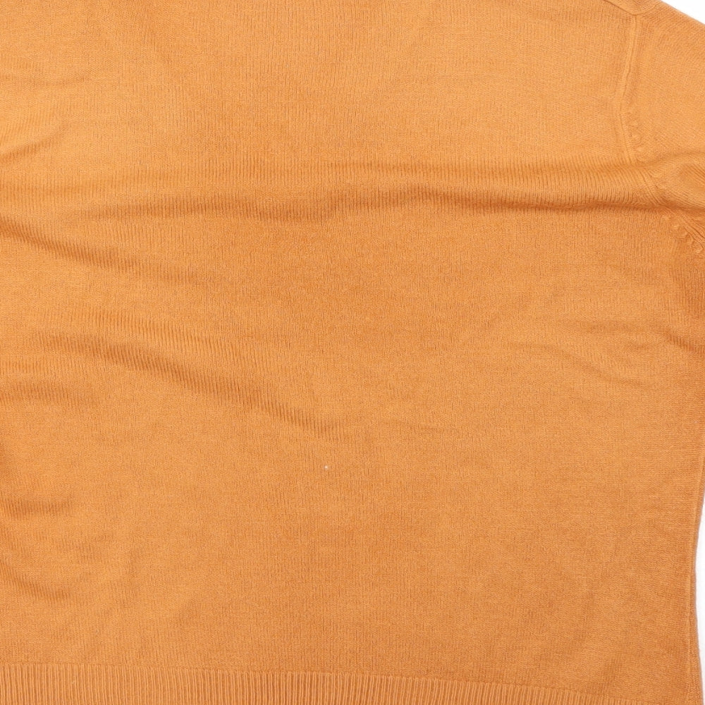 Brand and care label for M&Co women’s orange jumper, size M