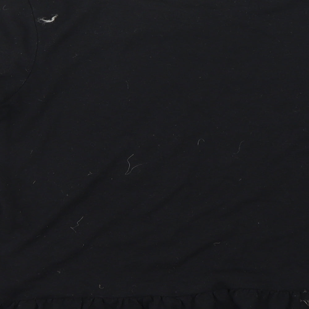 Brand and care label for H&M women’s black basic t-shirt, size XS