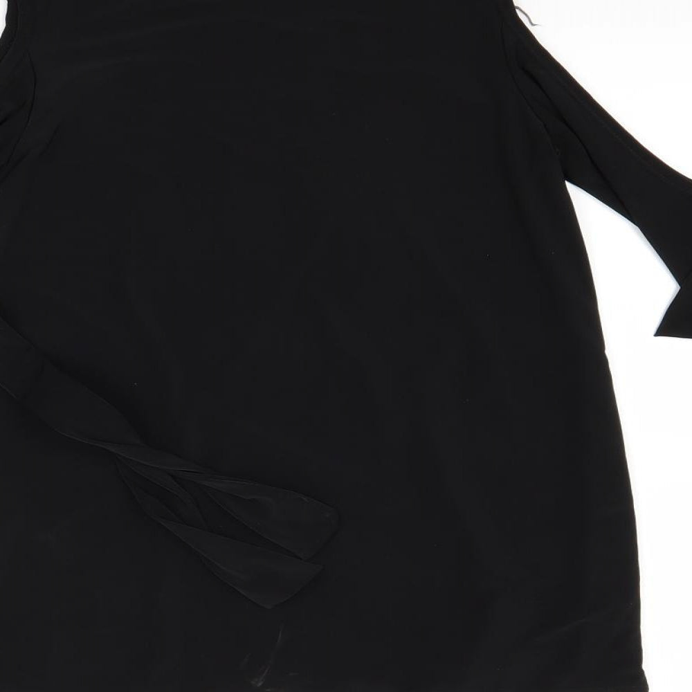 Brand and care label for Look of the day women’s black basic polo, size UK 8
