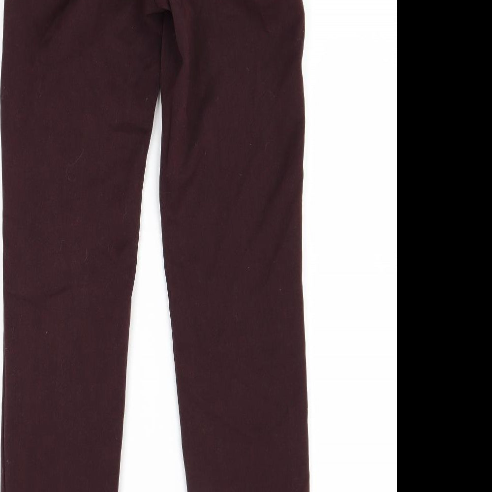 Brand and care label for H&M women’s red trousers, size UK 4, 27-inch leg