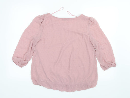 Soon Womens Pink Mesh Basic Blouse Size 8 - Elastic sleeves and bottom