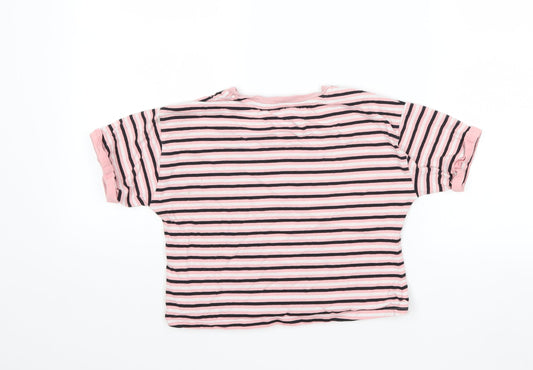 George Girls Pink Striped Basic T-Shirt Size 9-10 Years