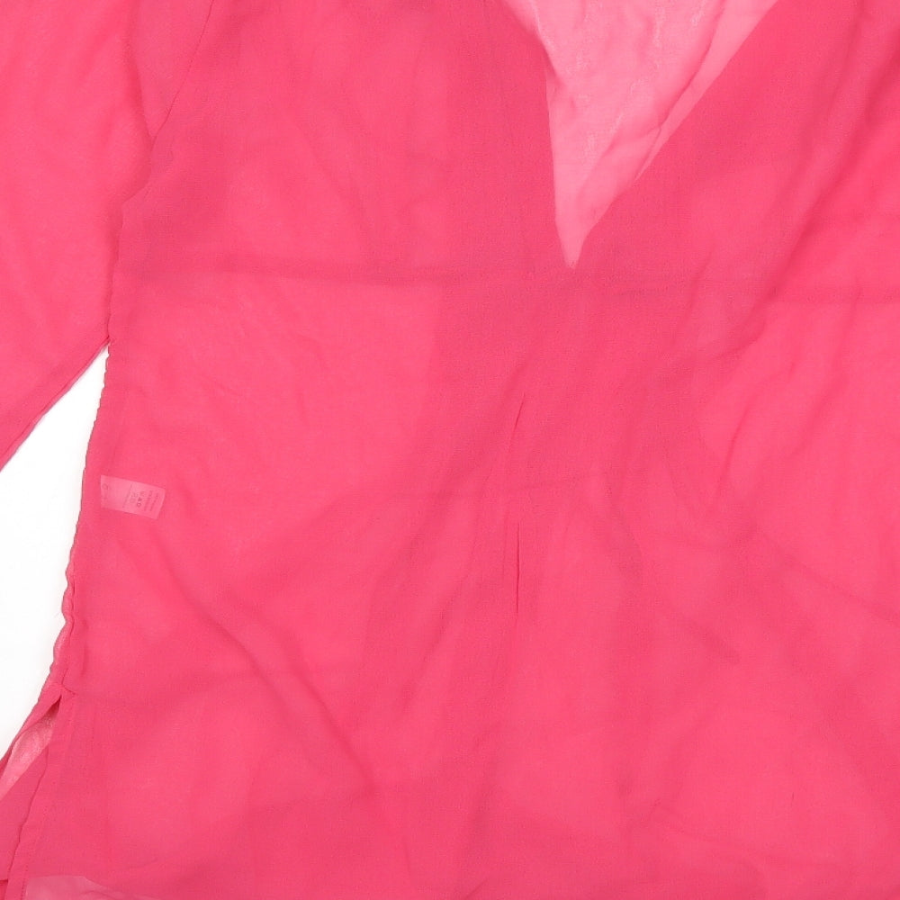 Brand and care label for Ethel Austin women’s pink kimono blouse, size M
