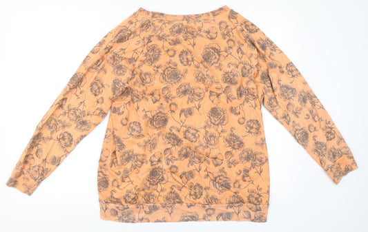Postcard Womens Orange Floral Pullover Sweatshirt Size M