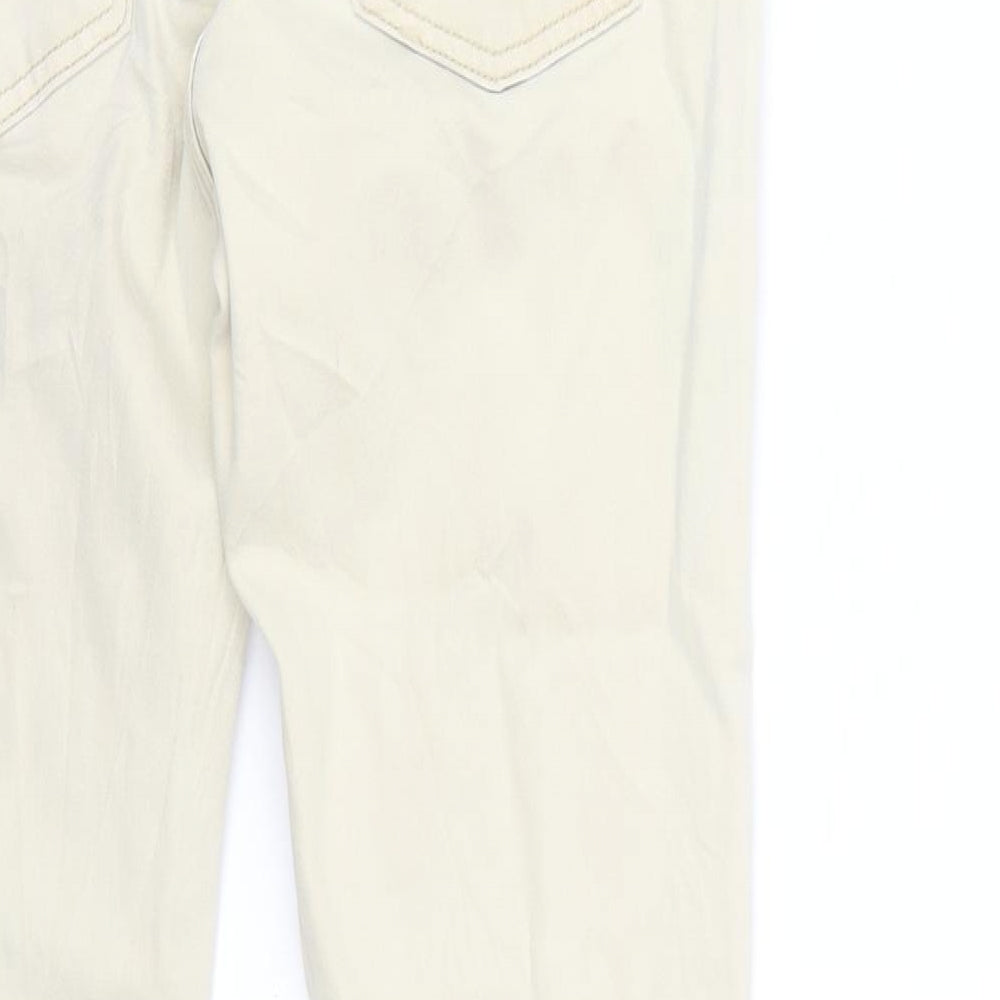 Brand and care label for 38 women’s beige straight jeans, size UK 6, 28-inch leg