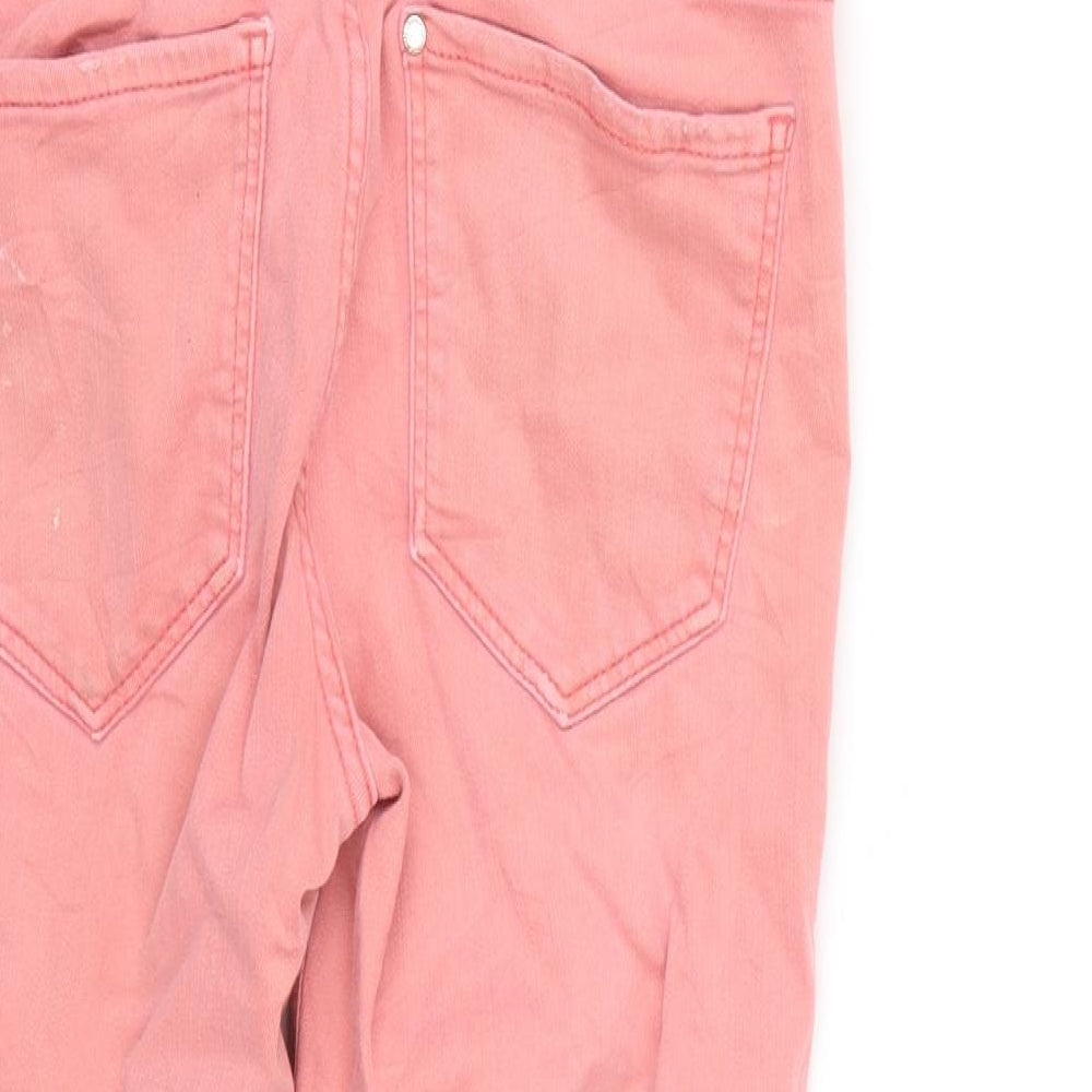 Brand and care label for H&M women’s pink straight jeans, size UK 6, 27-inch leg