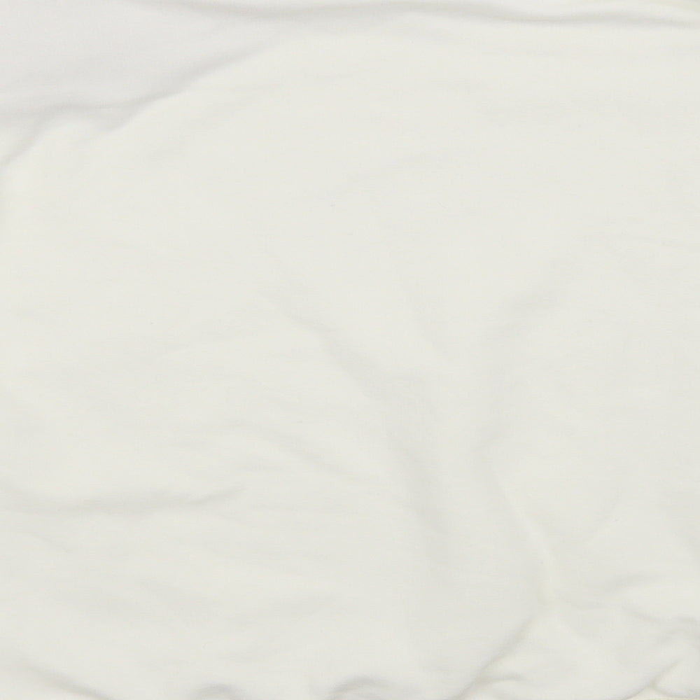 Brand and care label for H&M women’s white pullover sweatshirt, size 2XL