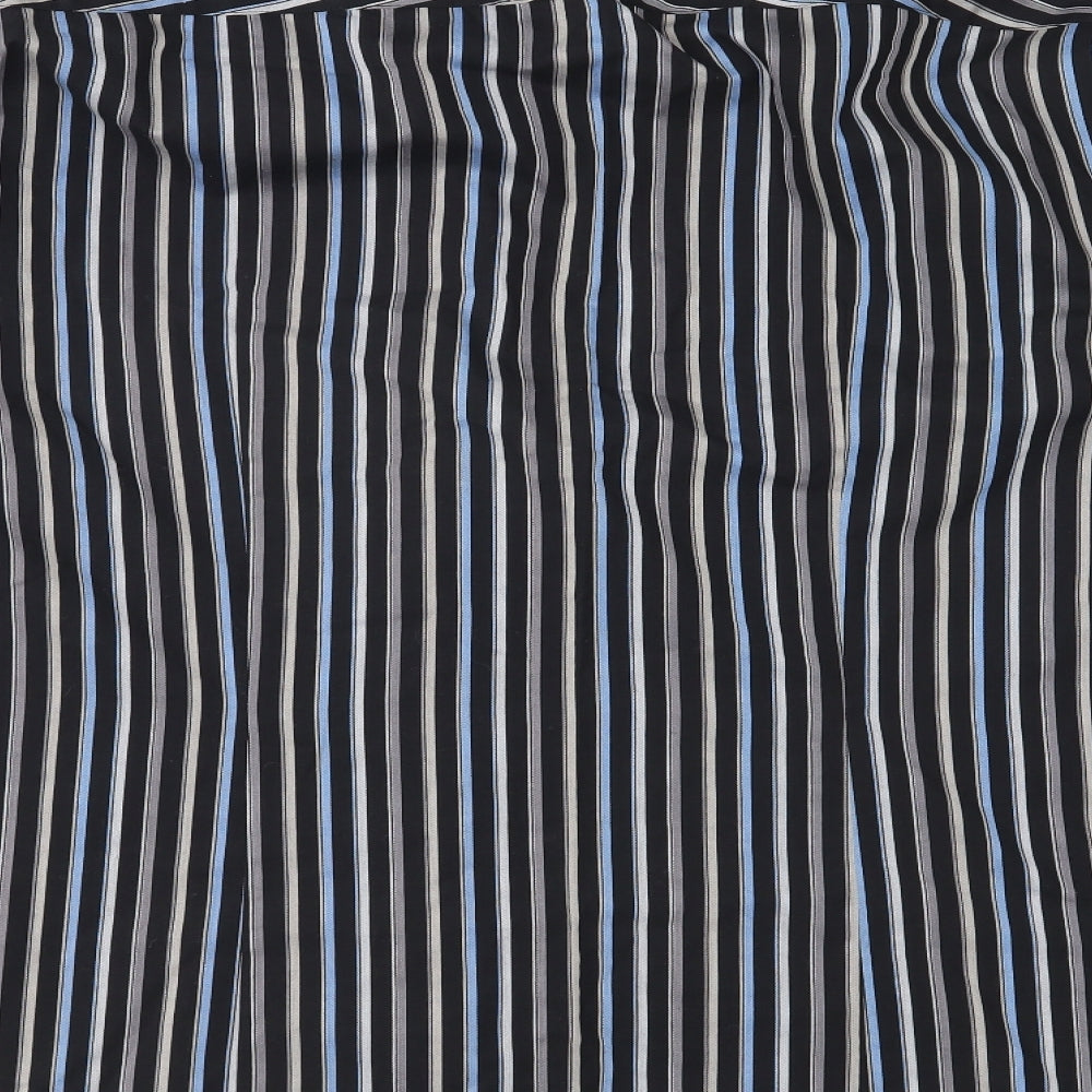 Brand and care label for Red Herring men’s black striped button-up, size 15.5