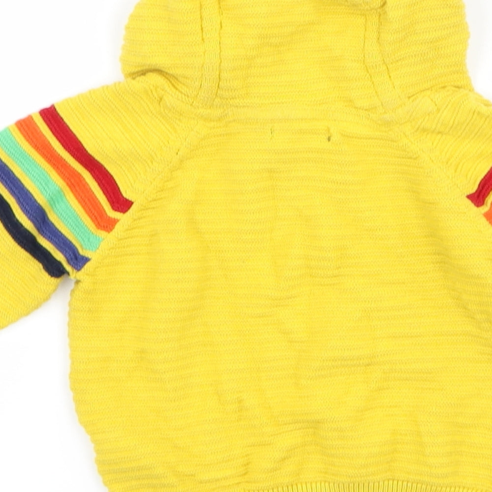 Brand and care label for Next boys’ yellow striped jacket, size 3-6, months