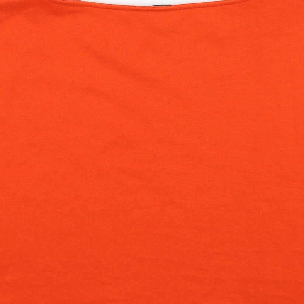 Brand and care label for H&M women’s orange striped jersey jumper, size M