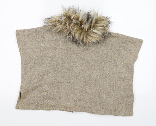 Young Dimension Girls Beige Knit Henley Jumper Size 6-7 Years - fur trim