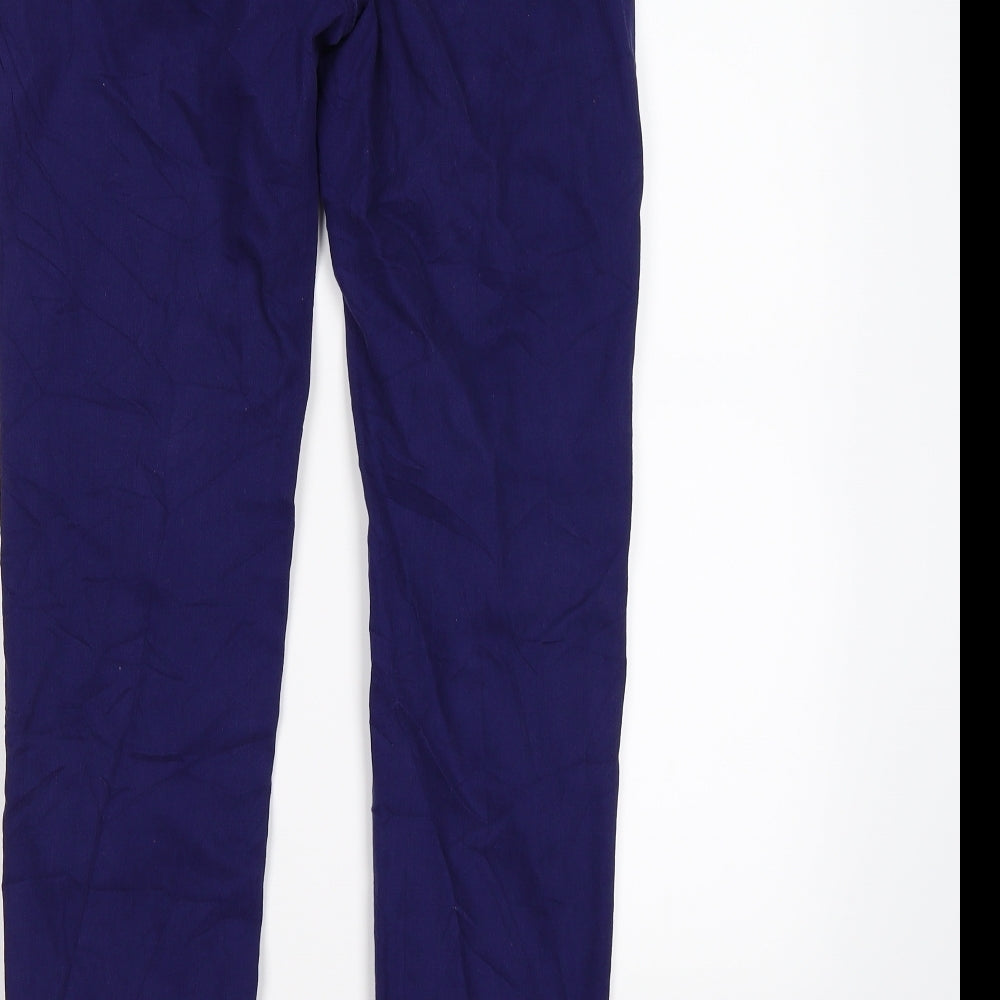Brand and care label for Semir women’s purple denim skinny jeans, size S, 28-inch leg