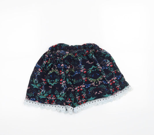 Additional front view of Preworn women’s black floral paperbag shorts, size M