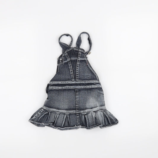Preworn Girls Grey Houndstooth Pinafore/Dungaree Dress Size 12 Months