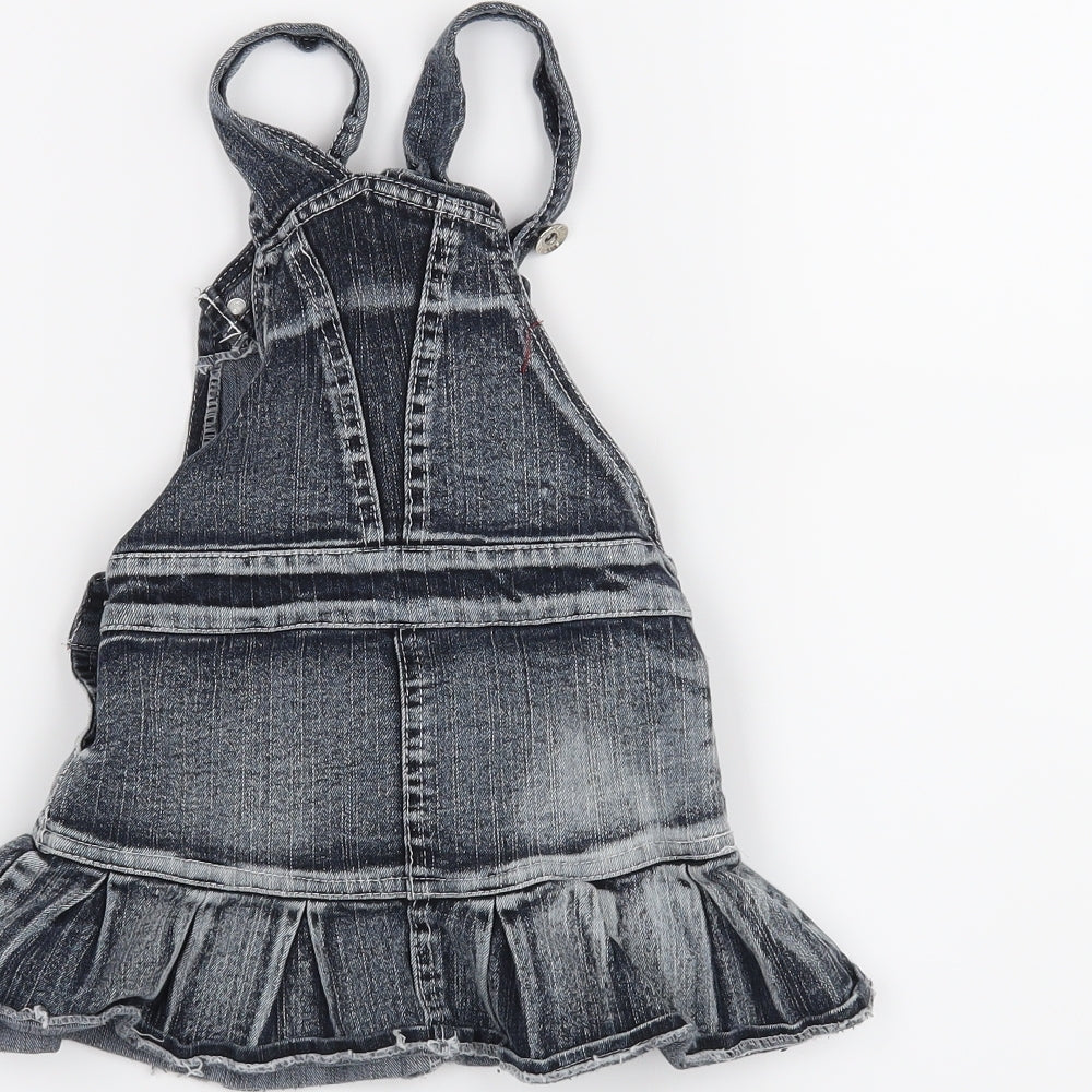 Preworn Girls Grey Houndstooth Pinafore/Dungaree Dress Size 12 Months