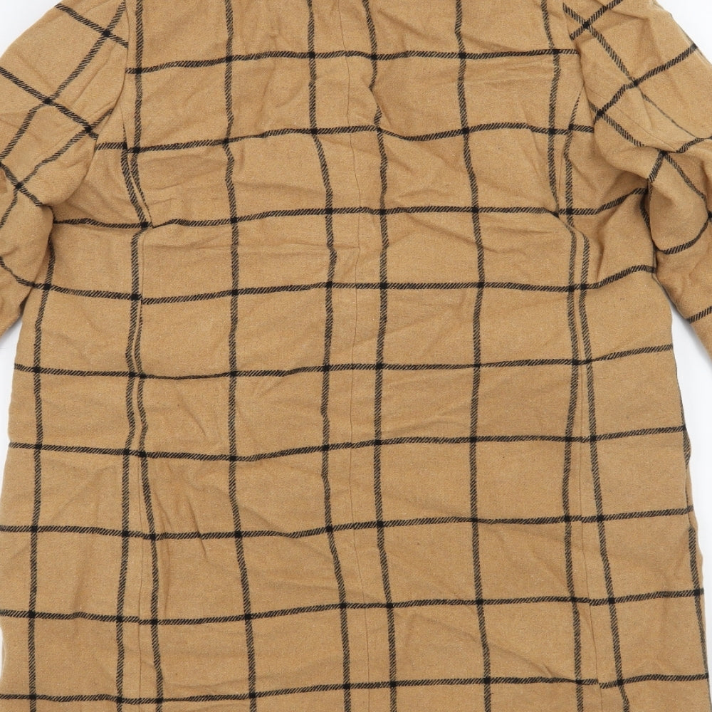 Brand and care label for New Look women’s beige check jacket coat, size UK 10