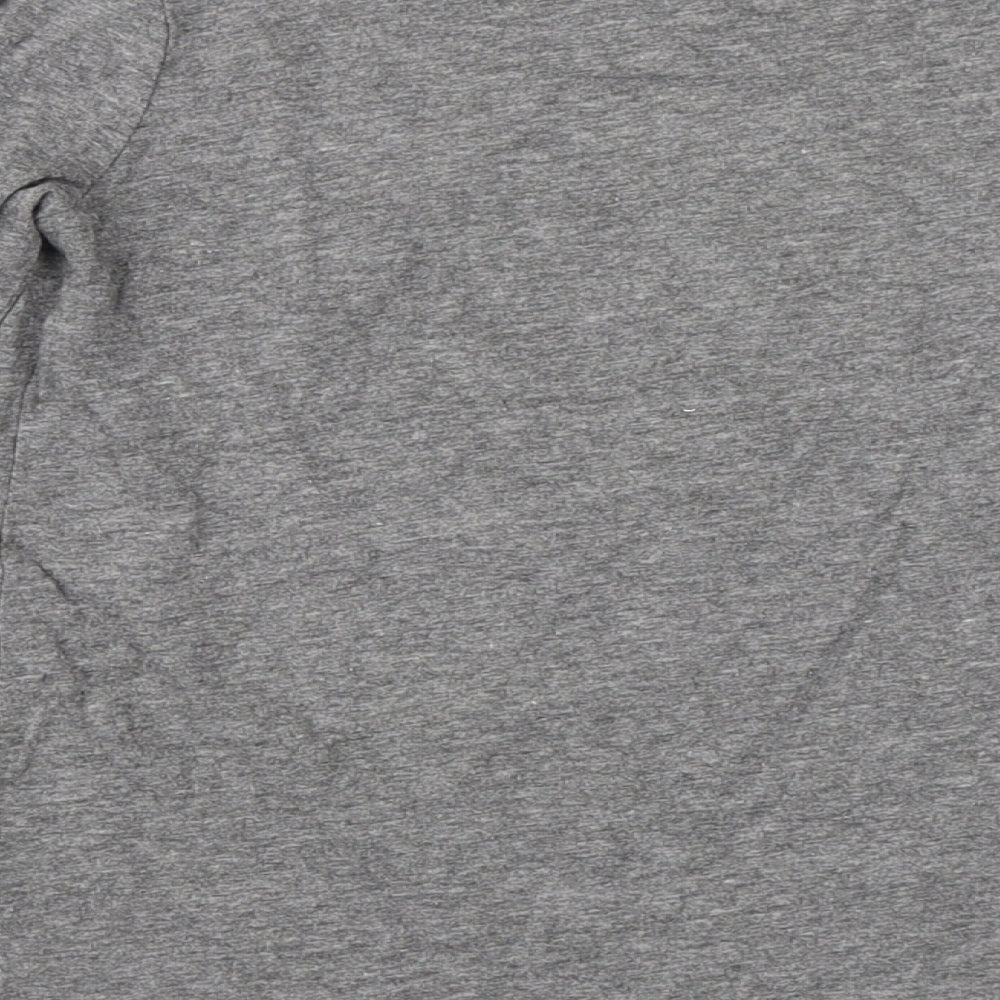 Brand and care label for Mango girls’ grey basic t-shirt, size 7-8, years