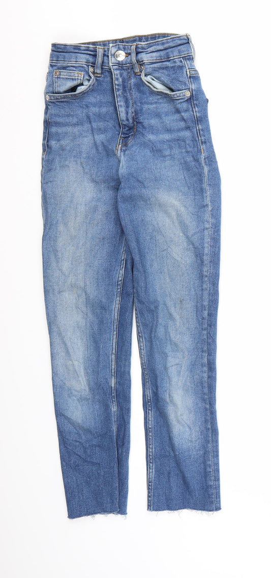 Additional front view of Divided by H&M women’s blue denim skinny jeans, size UK 6, 24-inch leg