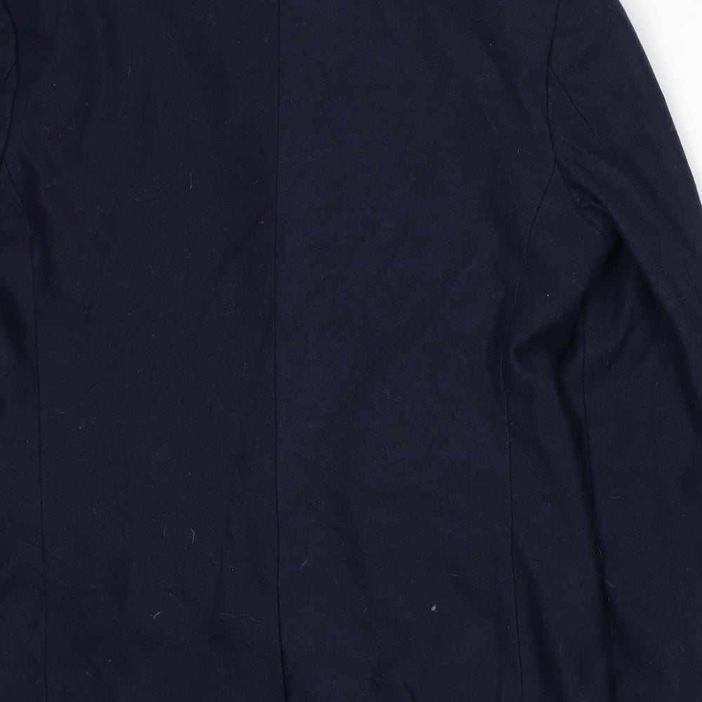 Brand and care label for ASOS men’s blue jacket suit jacket, size L