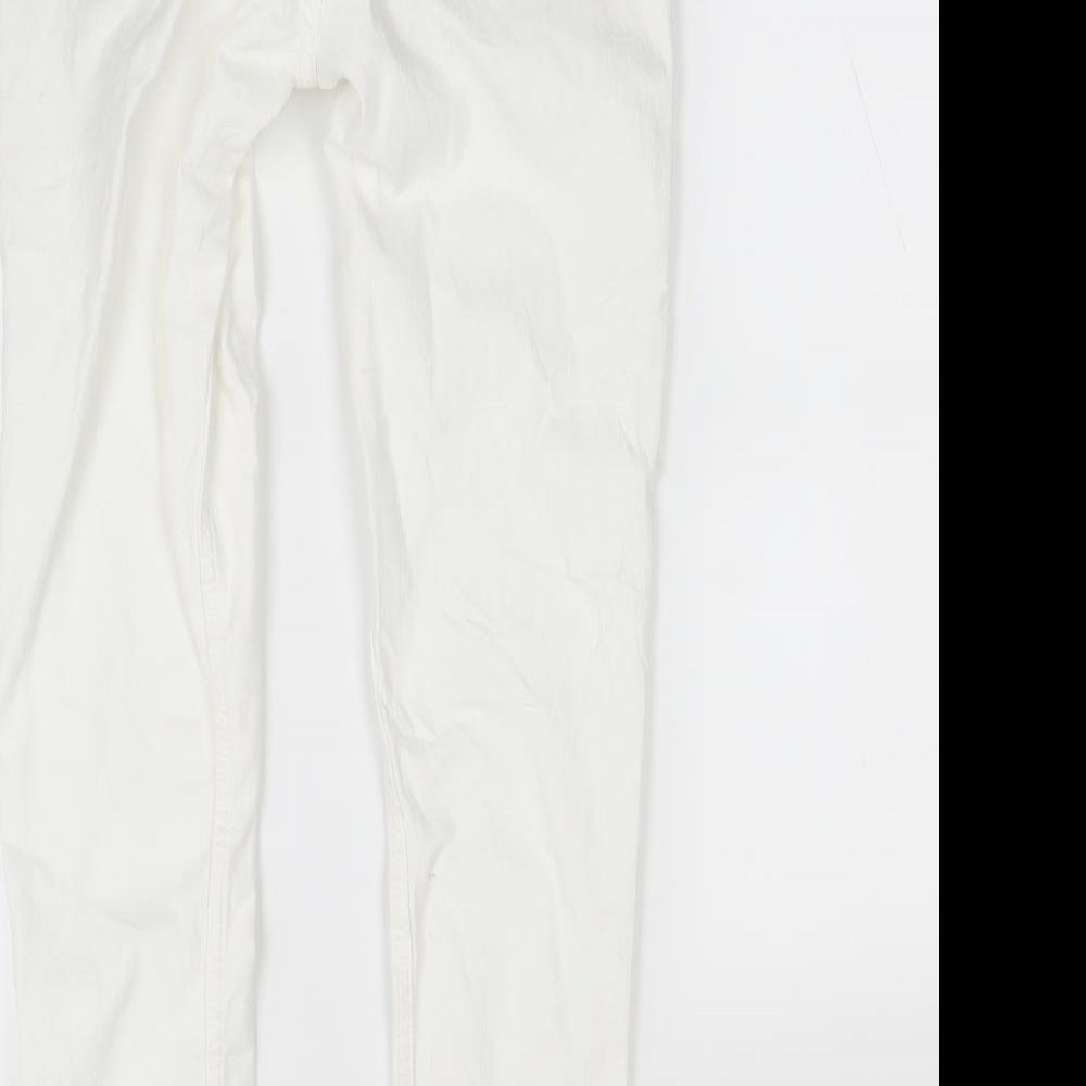 Brand and care label for H&M women’s white skinny jeans, size UK 6, 28-inch leg