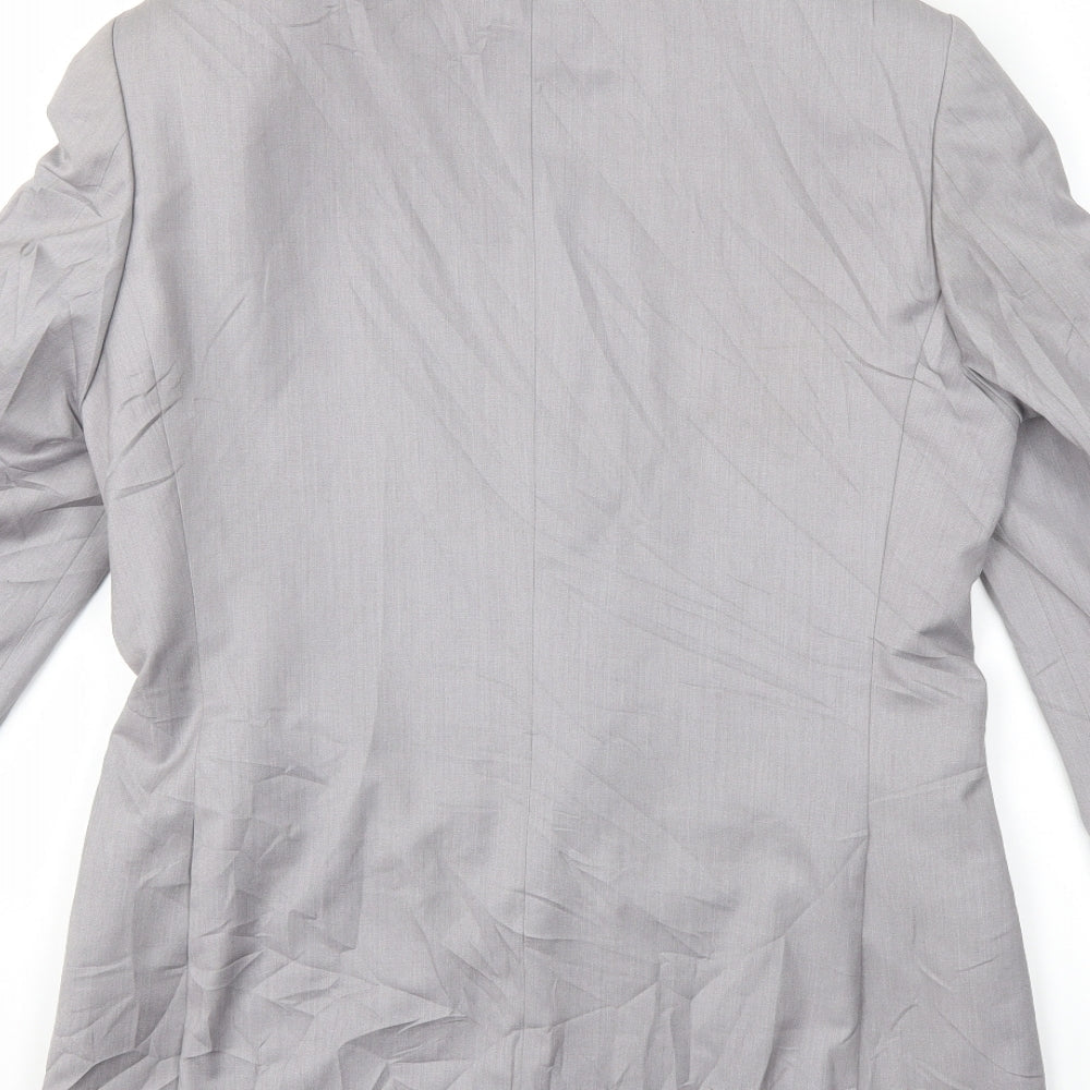 Brand and care label for Preworn men’s grey jacket suit jacket, size 38