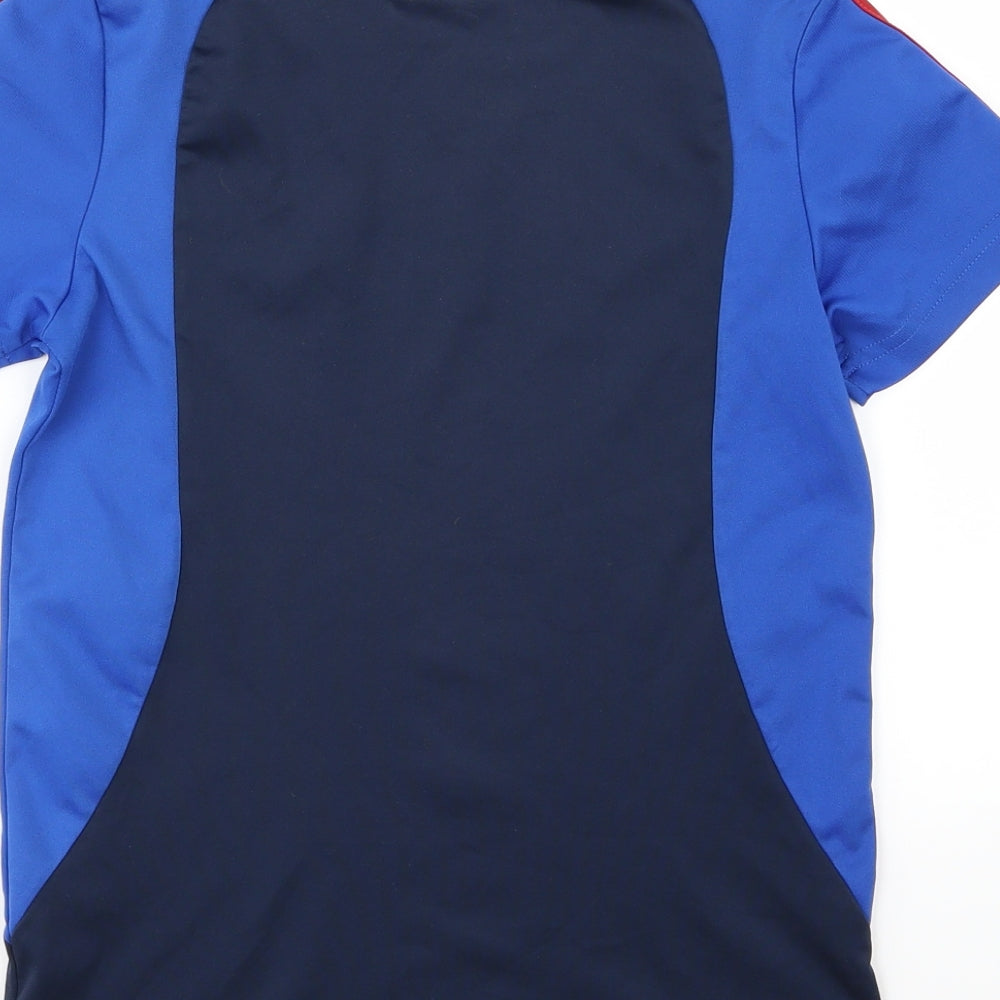 Brand and care label for Forty4 boys’ blue basic t-shirt, size 10-11, years