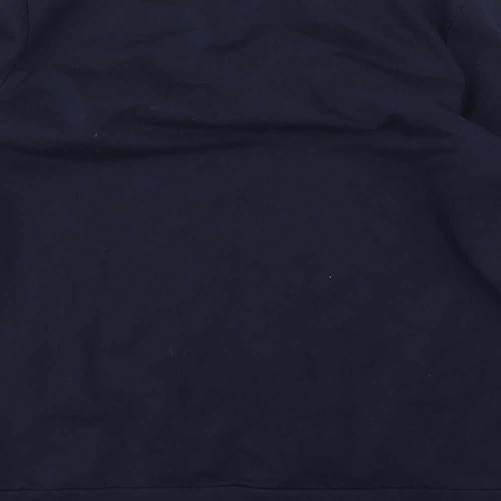 Brand and care label for Dorothy Perkins women’s blue jersey pullover sweatshirt, size UK 12