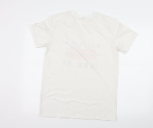 Preworn Mens White Geometric Jersey T-Shirt Size XL - Netflix and Ba N H Mi