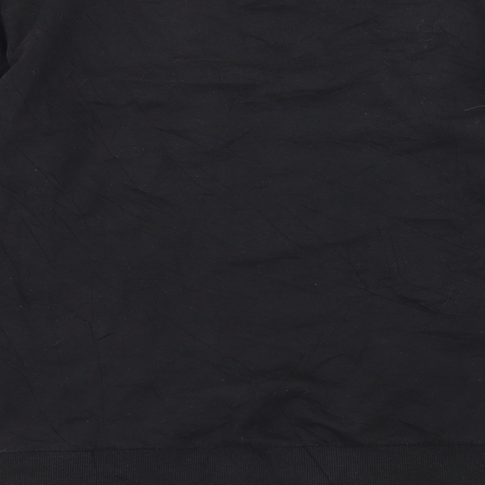 Brand and care label for H&M women’s black geometric jersey pullover sweatshirt, size S, - creep