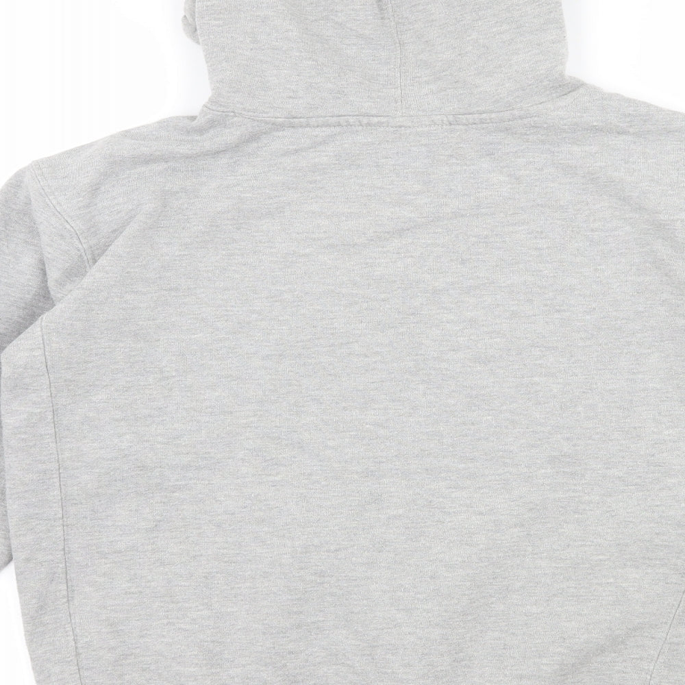 Brand and care label for Topshop women’s grey jersey pullover hoodie, size XS
