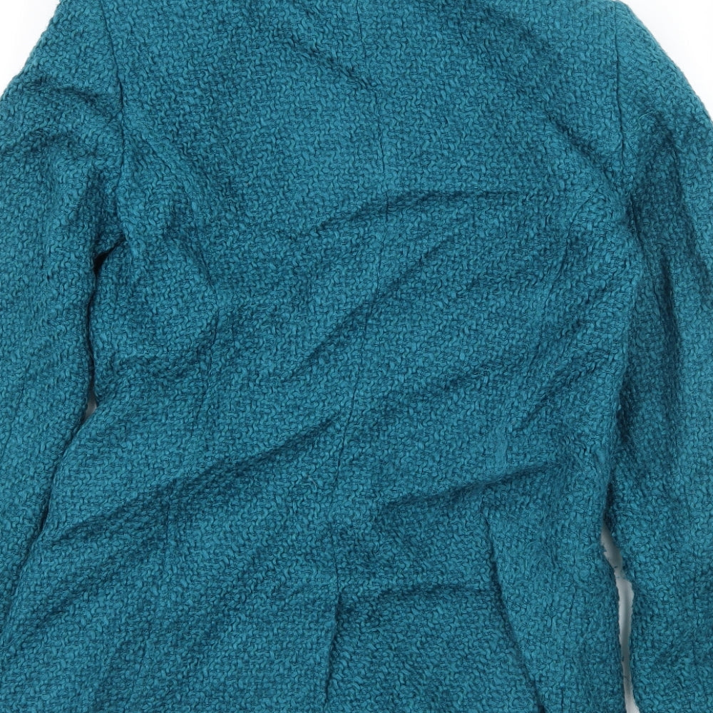 Brand and care label for Per Una women’s blue overcoat coat, size UK 10